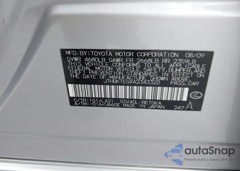 2010 Lexus Es 350 из США, поврежденный, VIN JTHBK1EGXA2343322